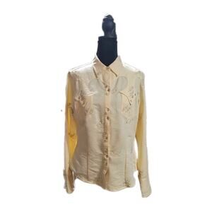 VTG Stetson Womens M Yellow Embroidered Western Pearl Snap Long Sleeve Shirt